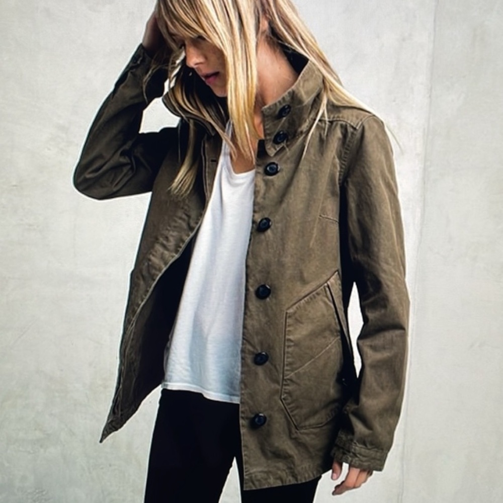 Aether Outlook Olive Green Button Front Cotton Fi… - image 1